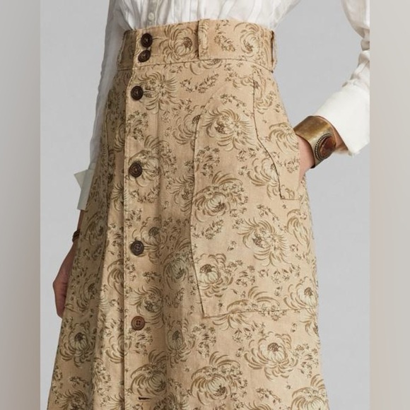 Ralph Lauren RRL Floral Print Linen Midi Skirt Full Vintage Floral A Line Knee 2 - Picture 3 of 11